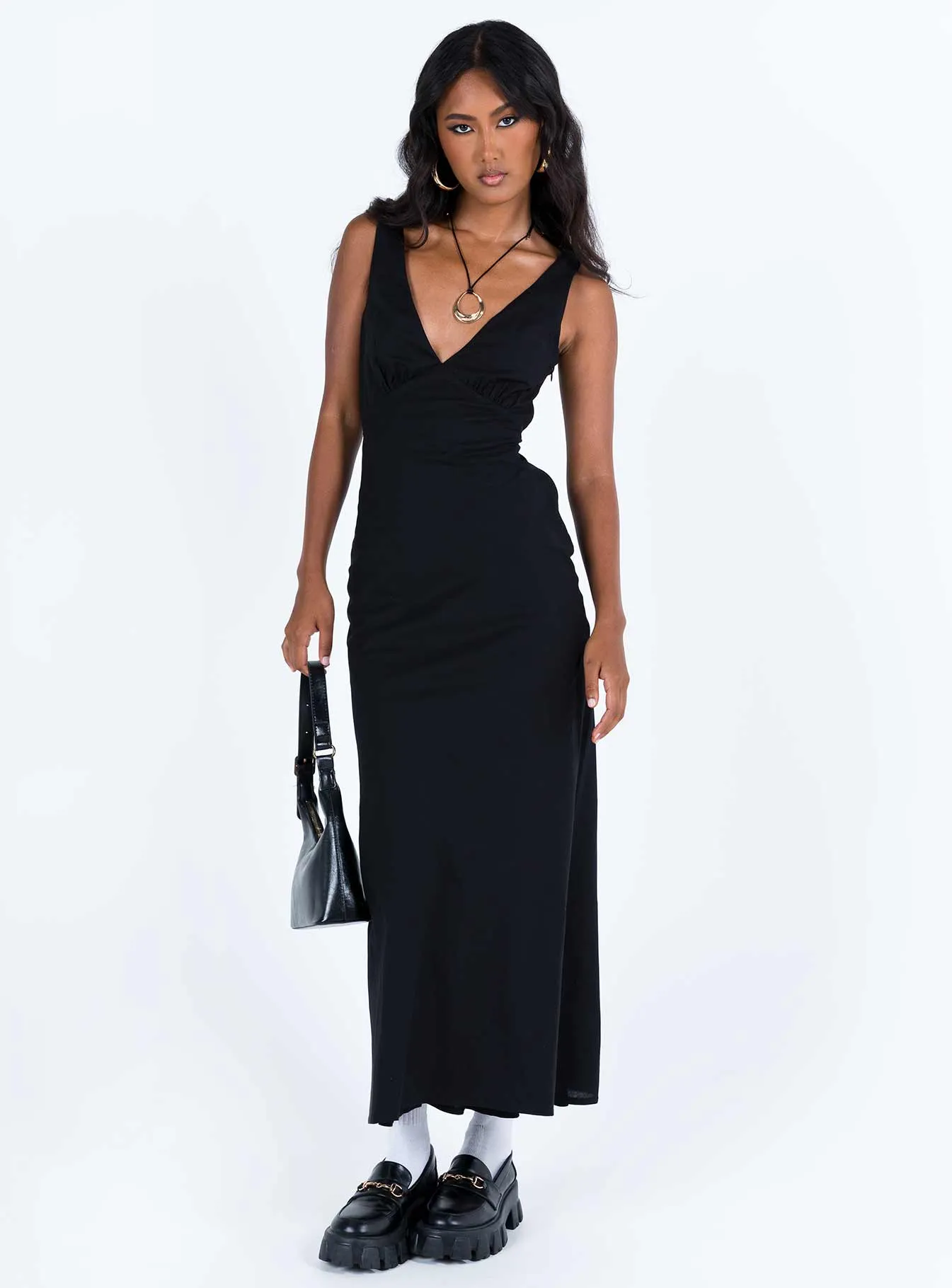 Shine Finish Nellie Maxi Dress Black Linen