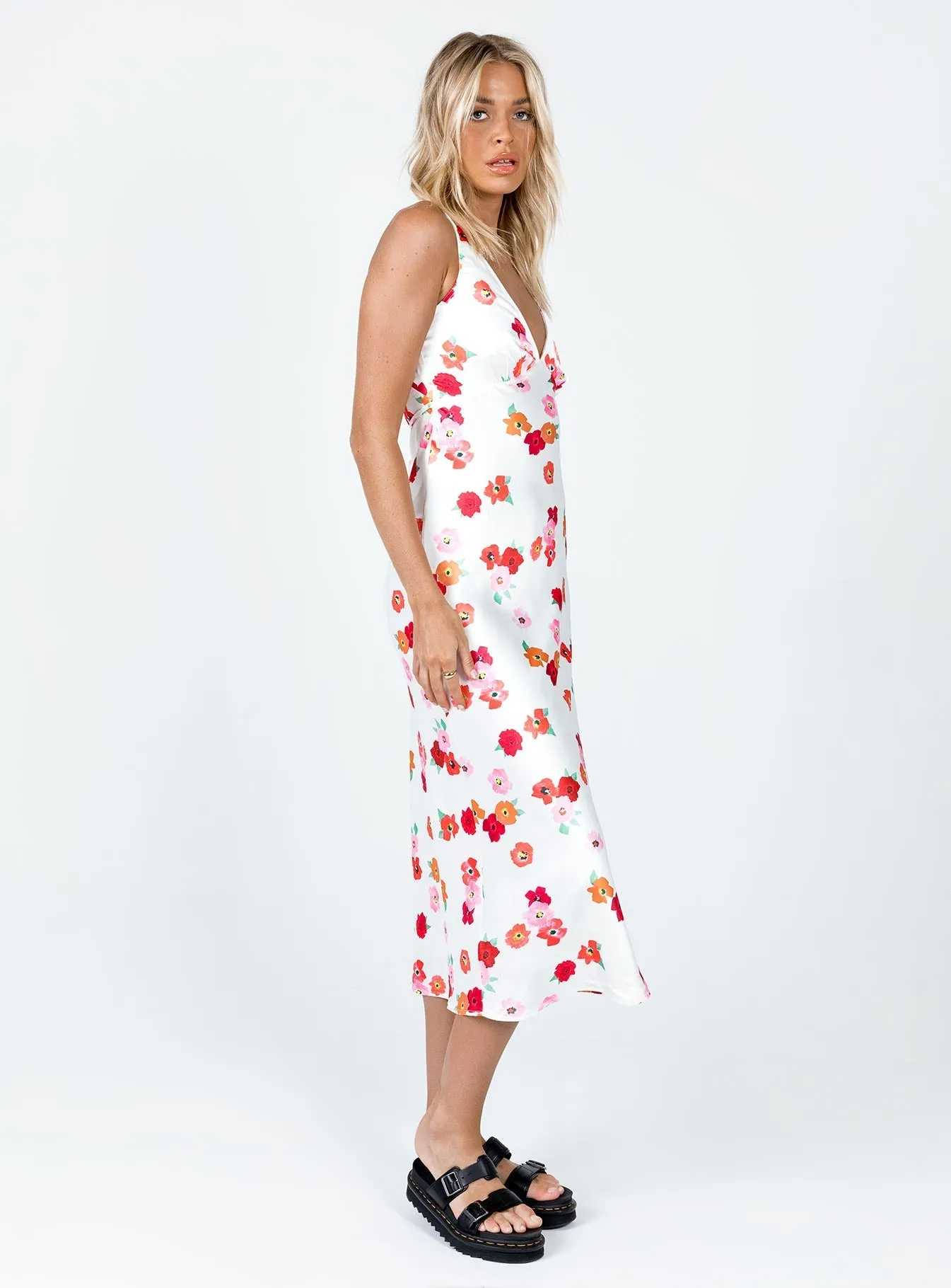 Nellie Maxi Dress White Floral AdjustableStraps Travel Ready
