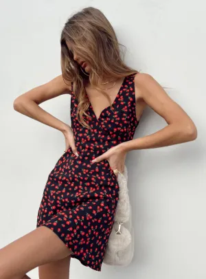 Nellie Mini Dress Black / Red Floral Chic Fit Lawn Soft