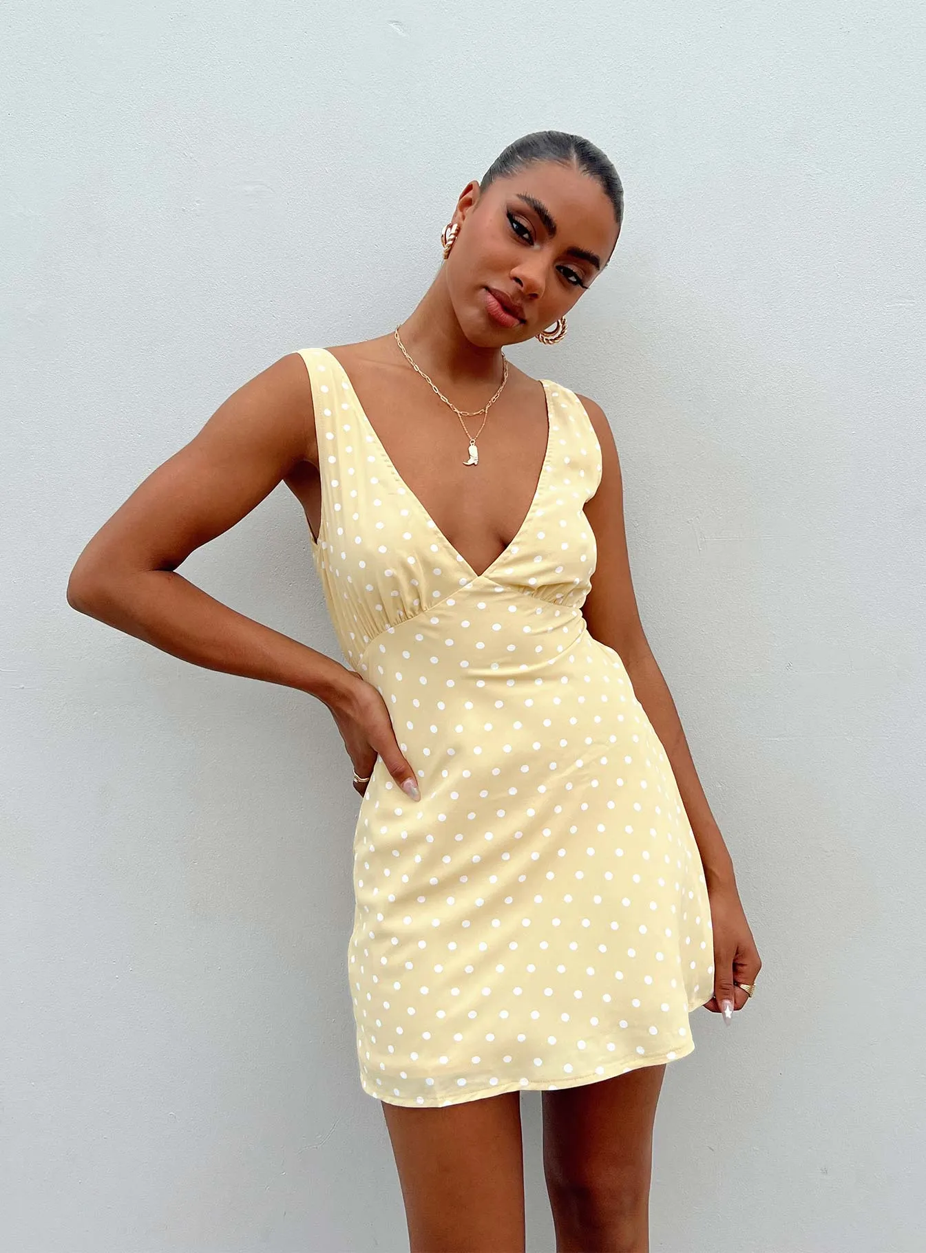 Nellie Mini Dress Yellow Polka Dot Brunch Tone