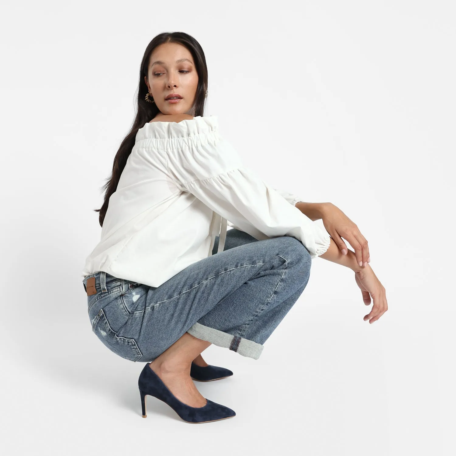 Comfortable Backstrap Nemesis 78mm Heel | Navy Suede