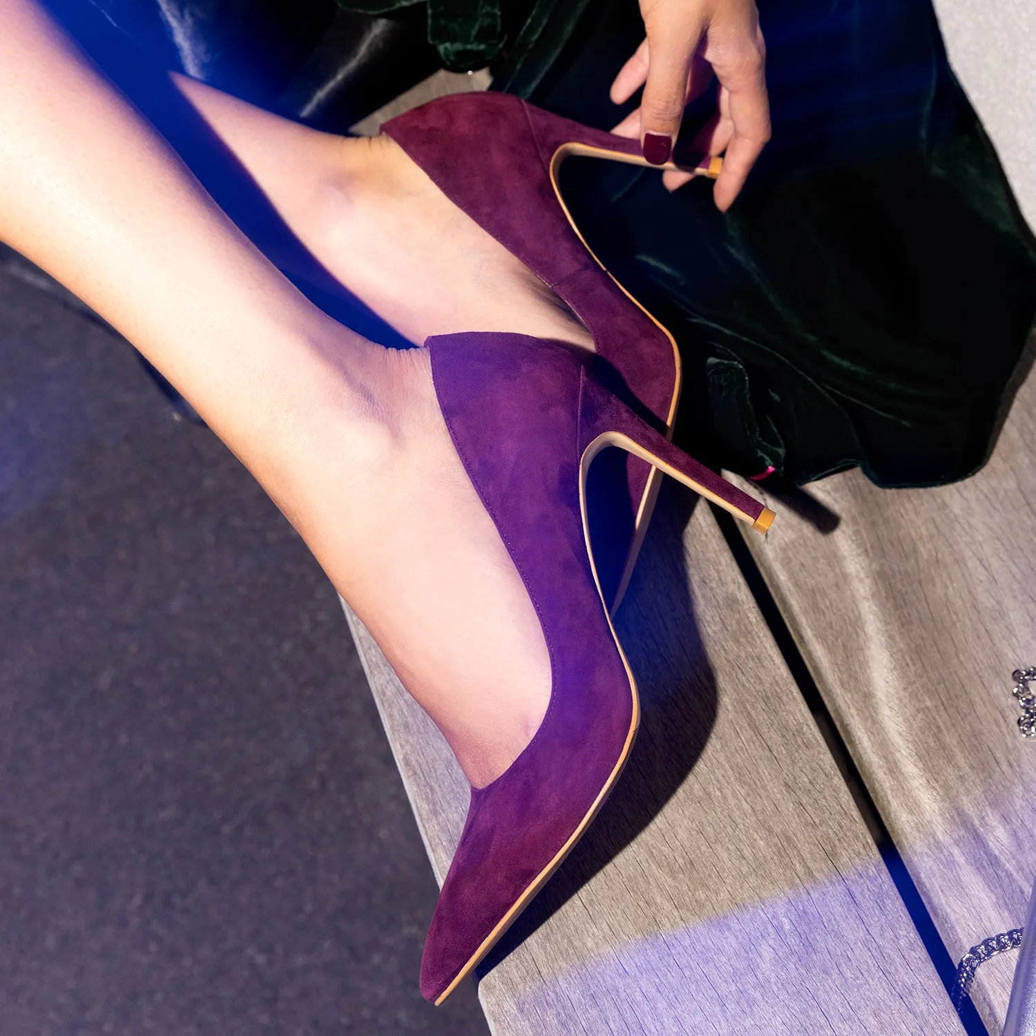 Nemesis 95mm Heel | Plum suede Night Out Heels
