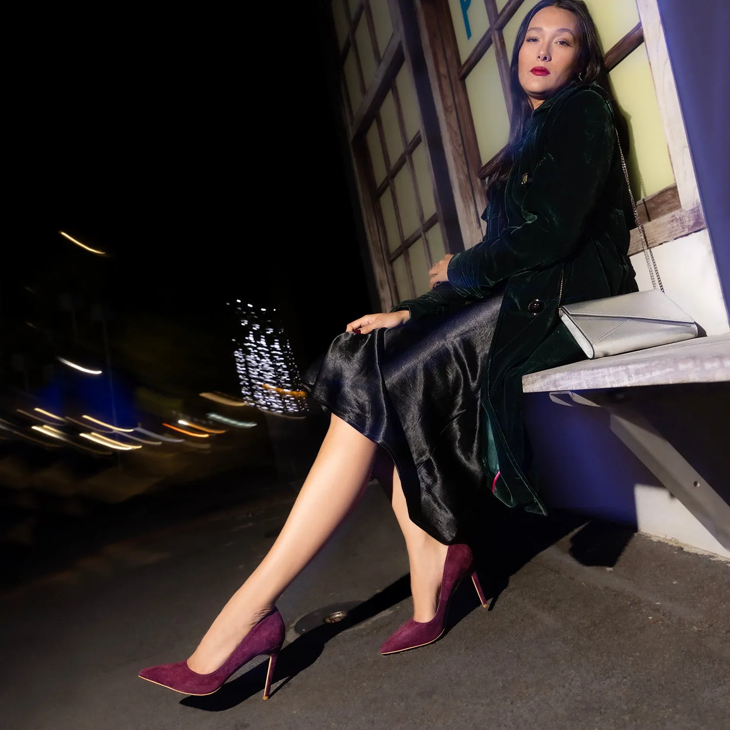 Nemesis 95mm Heel | Plum suede Sleek Dress Shoes Stylish Pumps