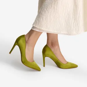 Nemesis 95mm Heel | Zest Green Satin Stable Fit Soft Texture