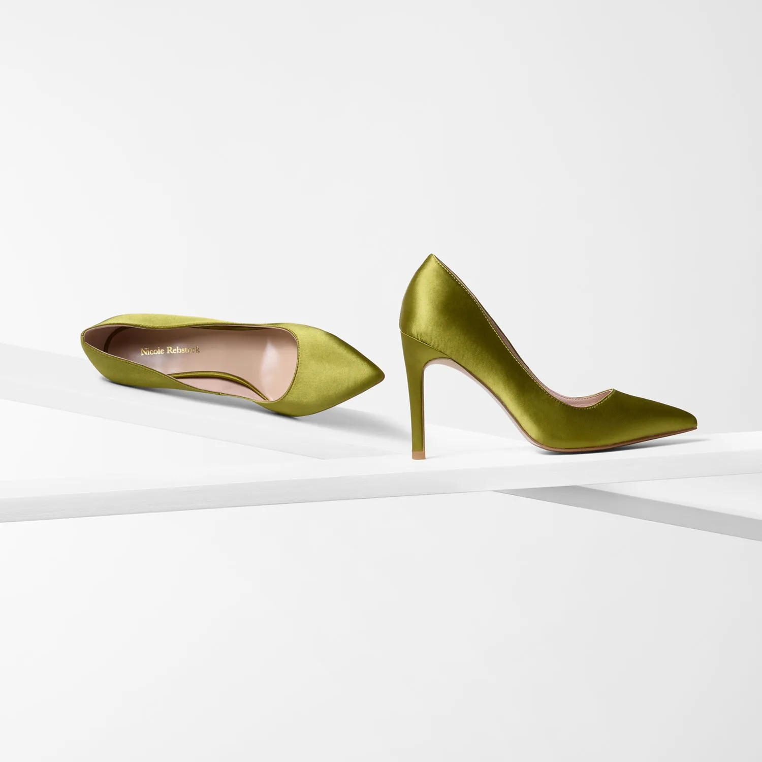 Nemesis 95mm Heel | Zest Green Satin Vintage Vibe Stylish Footwear