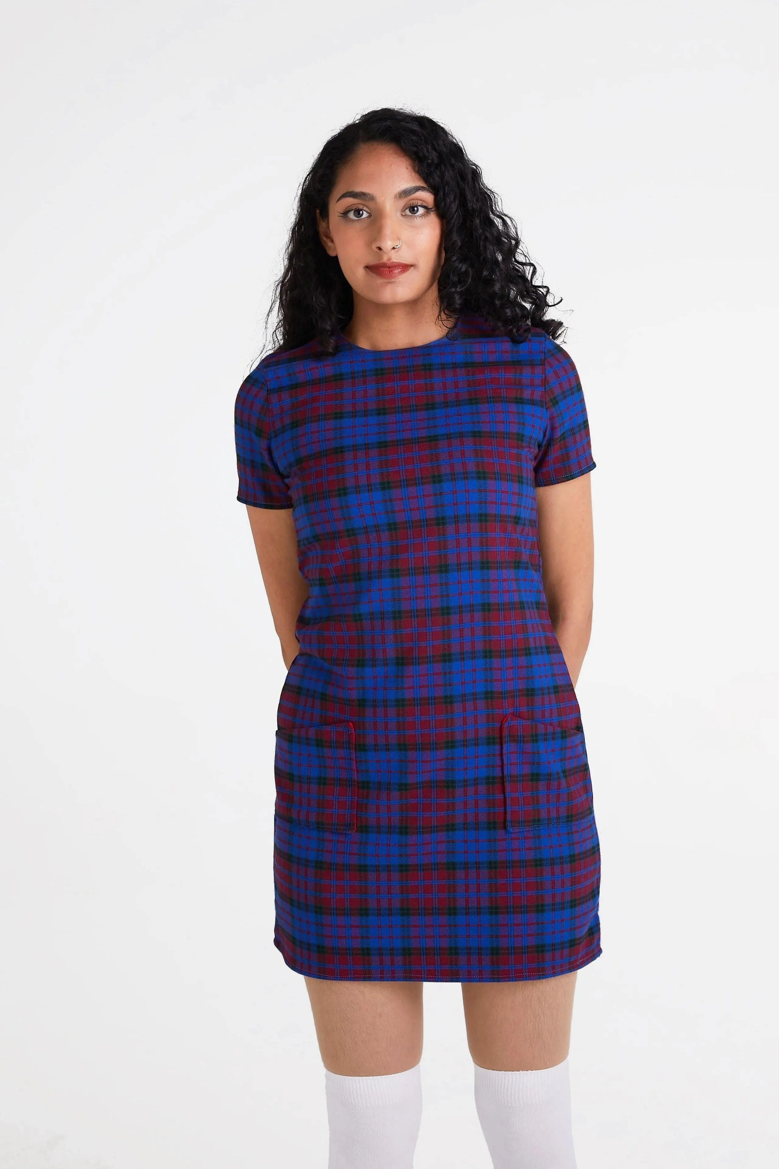 Made in England 'The Nancy' Blue / Maroon - Dress Soft Stitch Happy Soul