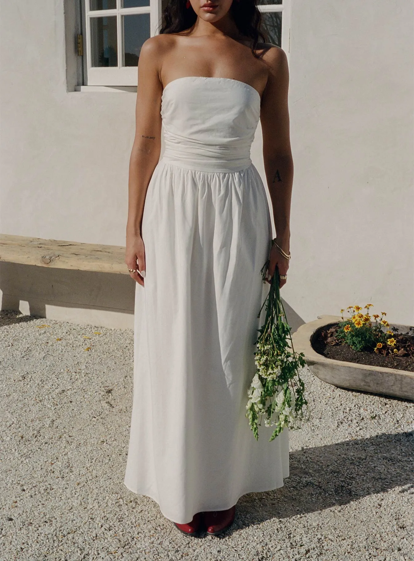 Nicia Strapless Maxi Dress White Bright Feel