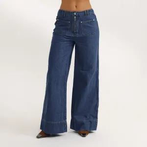 High-Waisted Wide-Leg Jeans - Blue Eco Friendly Dye Process Cozy Comfort
