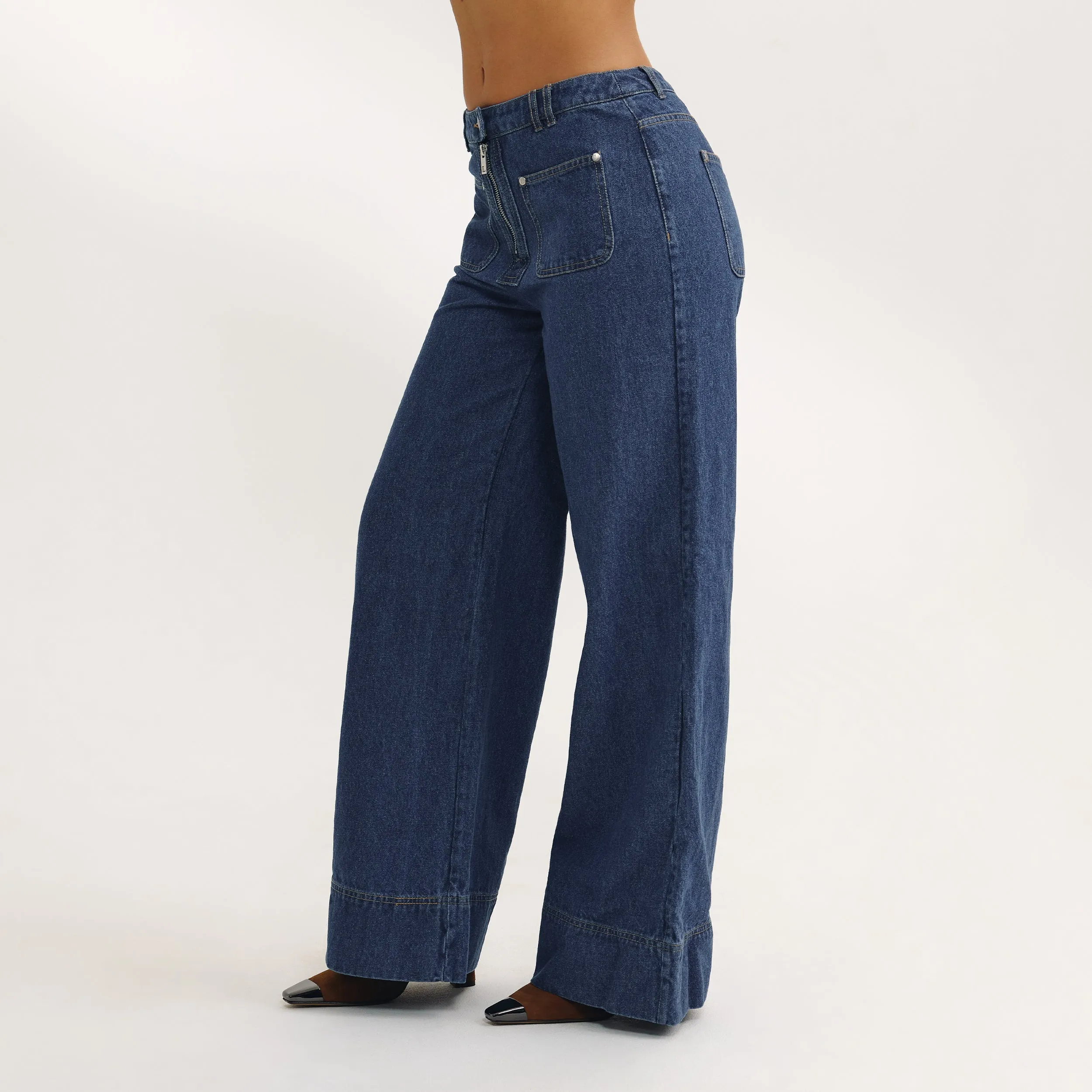 High-Waisted Wide-Leg Jeans - Blue Layered Wear
