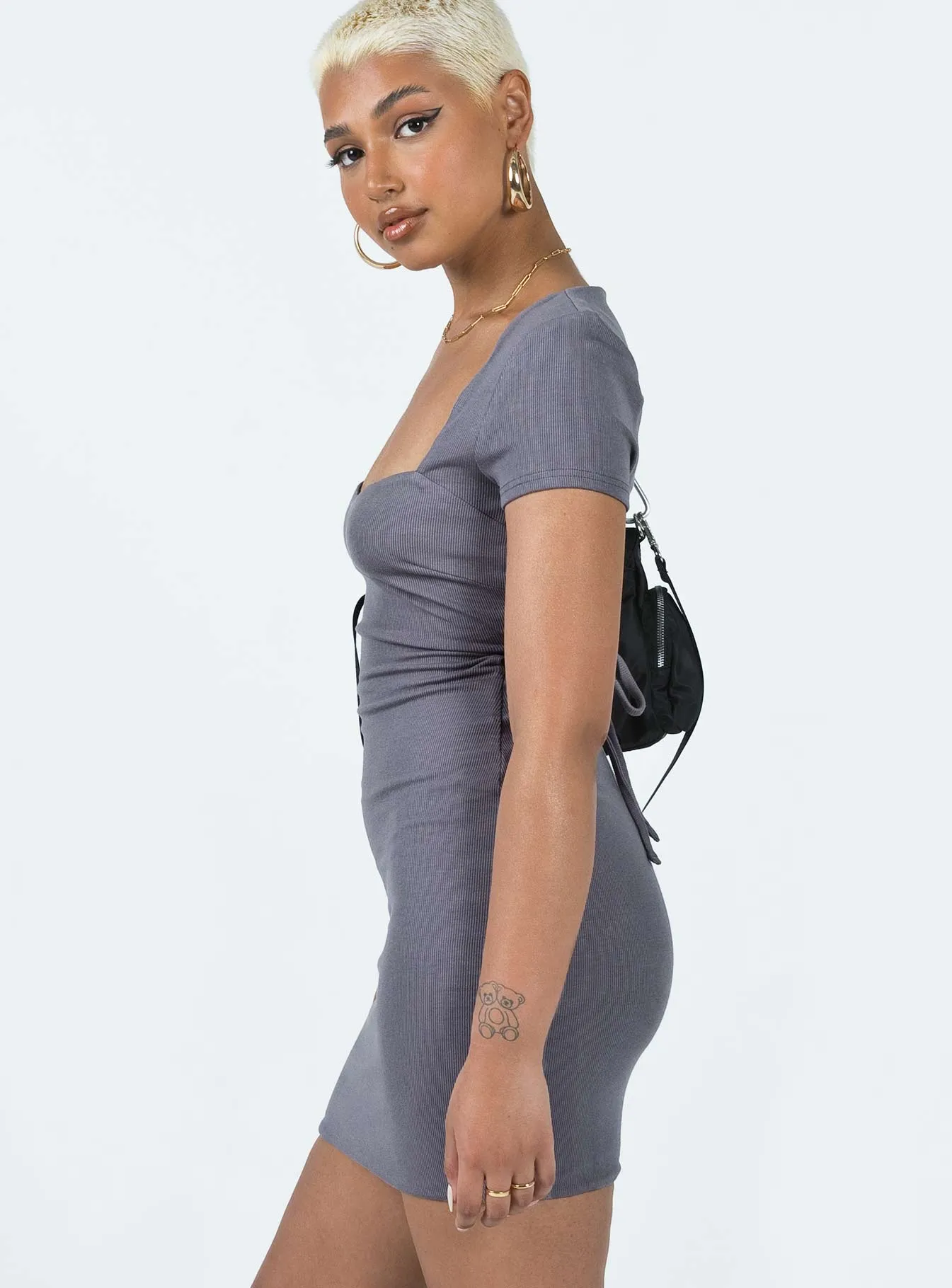 Polished and Elegant Party Floral Nolan Short Sleeve Mini Dress Slate