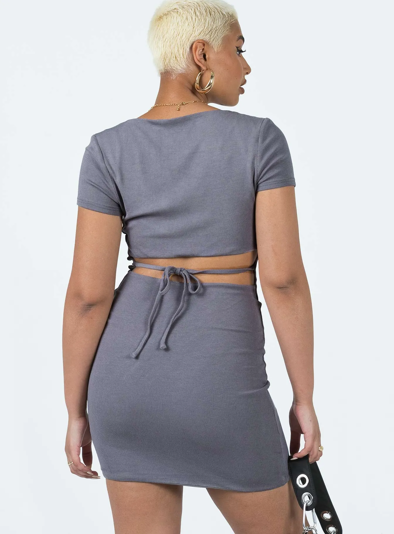 Nolan Short Sleeve Mini Dress Slate Quilted-Lining