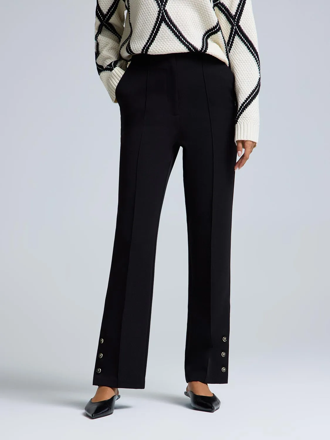 WrinkleFreeFabric Pintuck Straight-Leg Pants