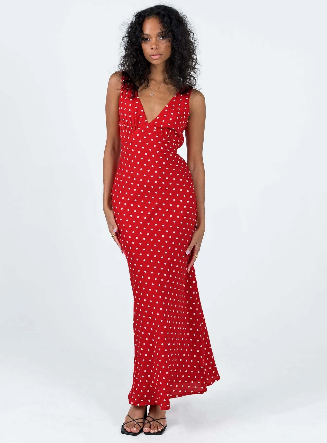 Nellie Maxi Dress Red Polka Dot Versatile Layer Wear Light Soft