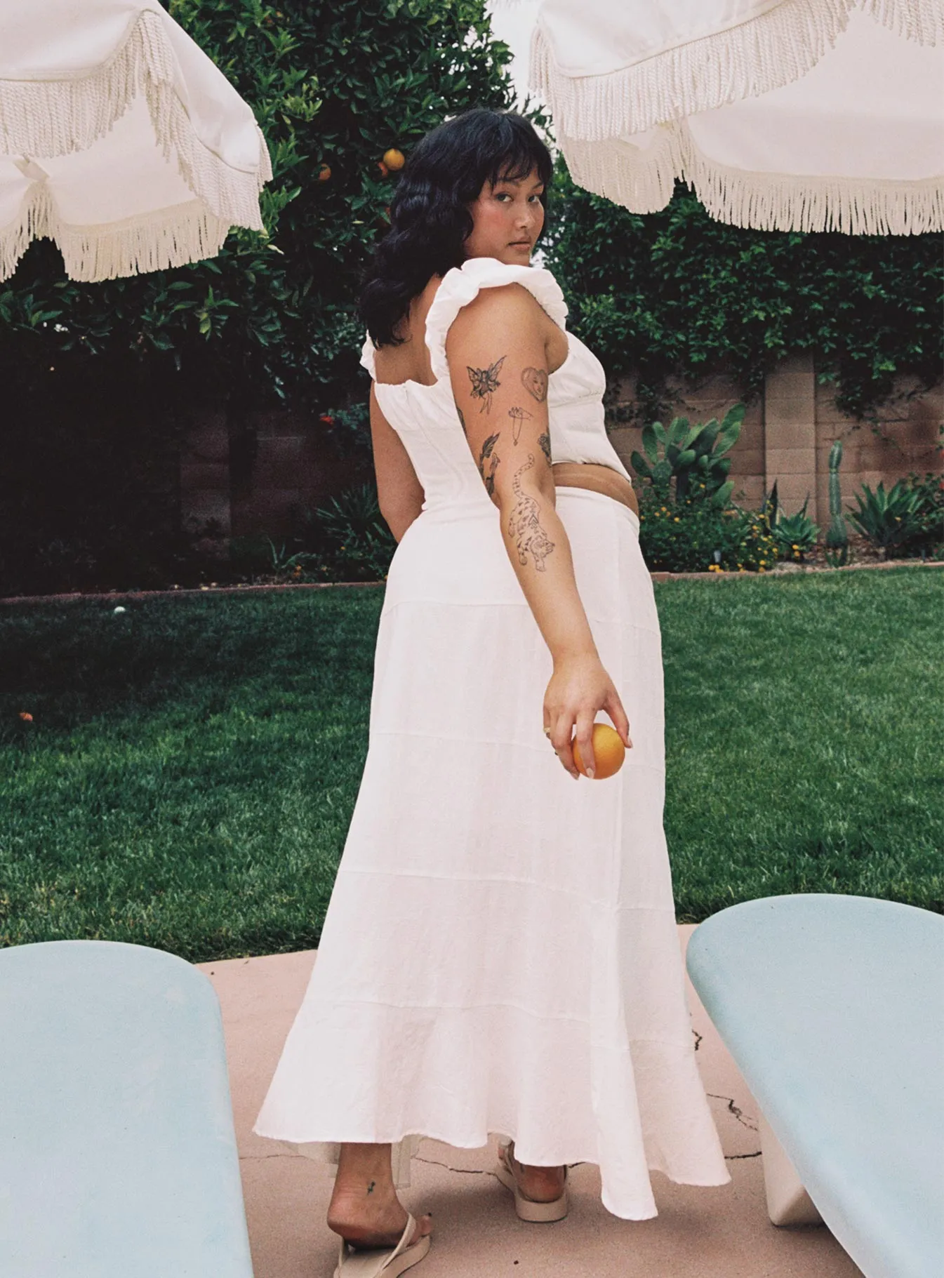 Fresh Aesthetic Raven Mid Rise Maxi Skirt White Curve