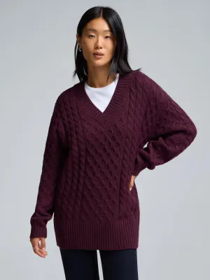 V-Neck Cable Knit Sweater High Elasticity