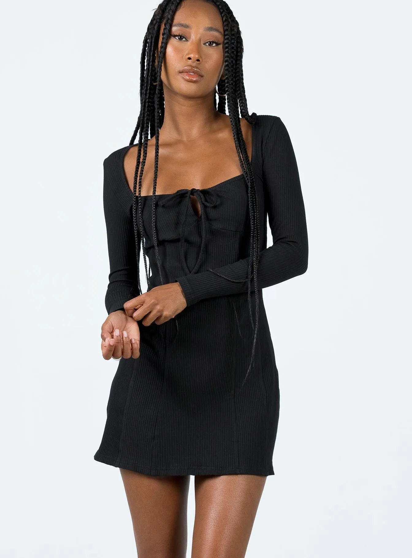 Calm Beauty Normandy Long Sleeve Mini Dress Black