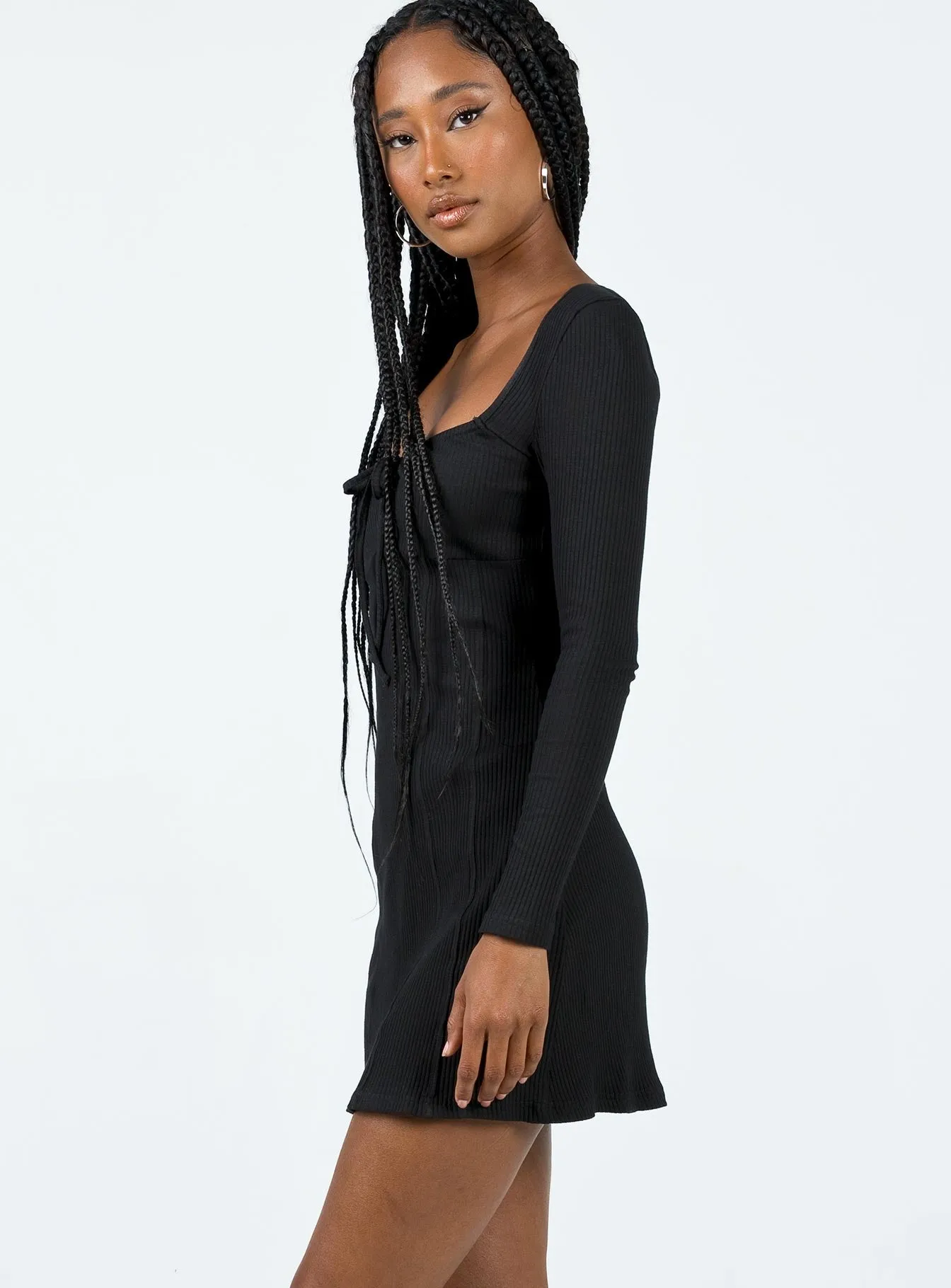 Normandy Long Sleeve Mini Dress Black Pure Color