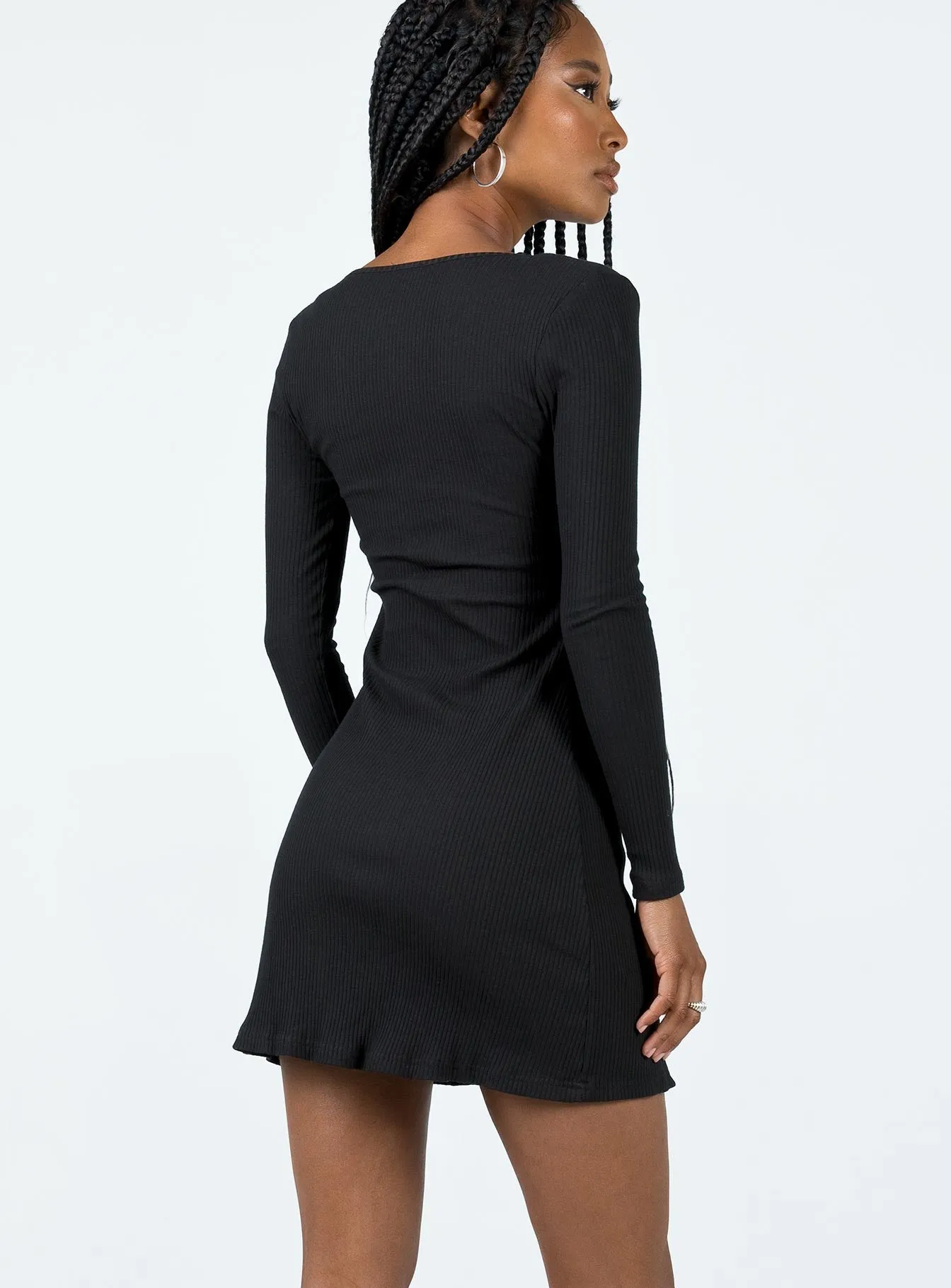 Normandy Long Sleeve Mini Dress Black Chic Layers Travel Edge