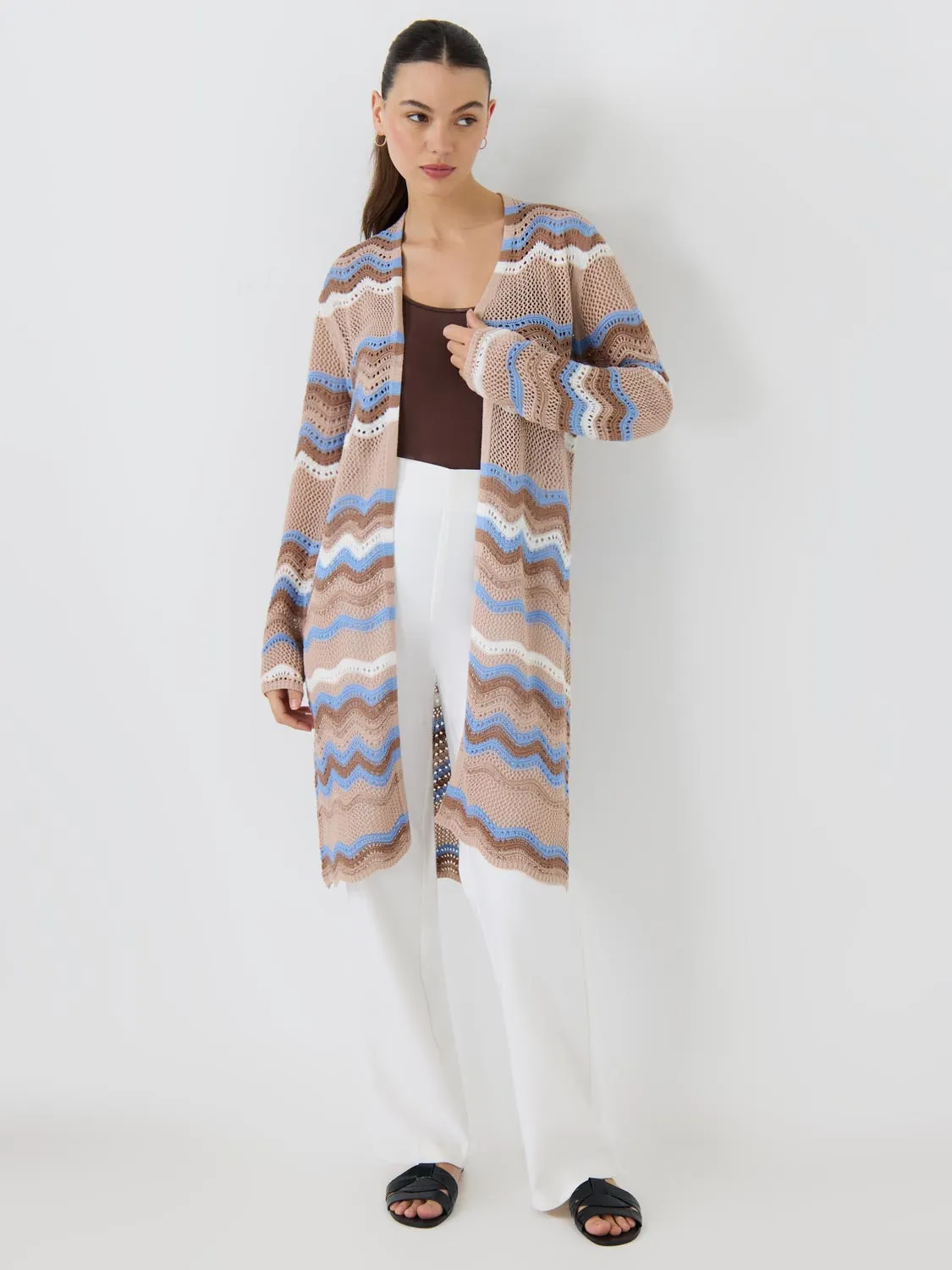 Soft Palette Compact Knit Structure Long Crochet Cardigan