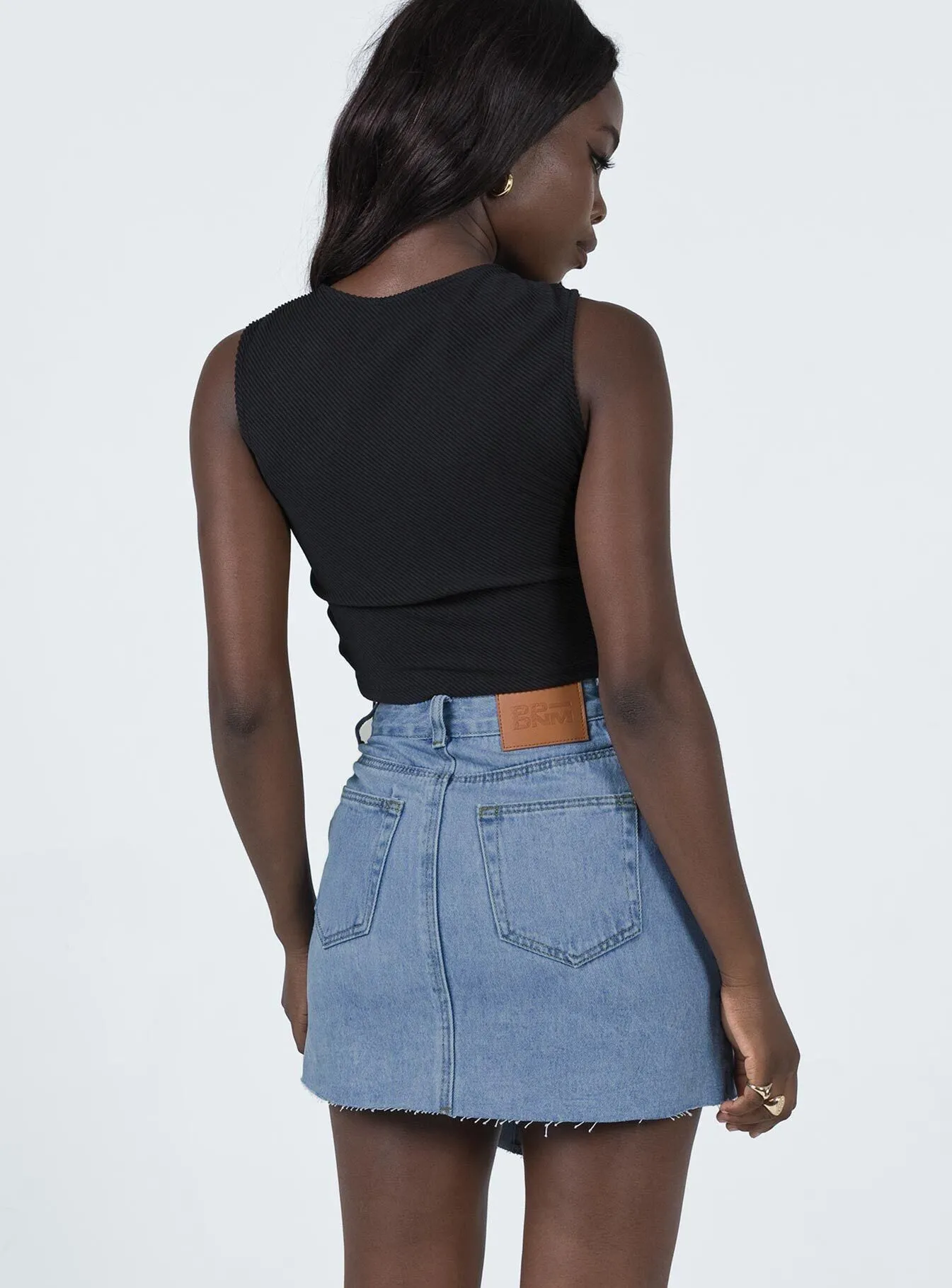 Adjustable Closure Fold Over Detail Banksia Denim Mini Skirt
