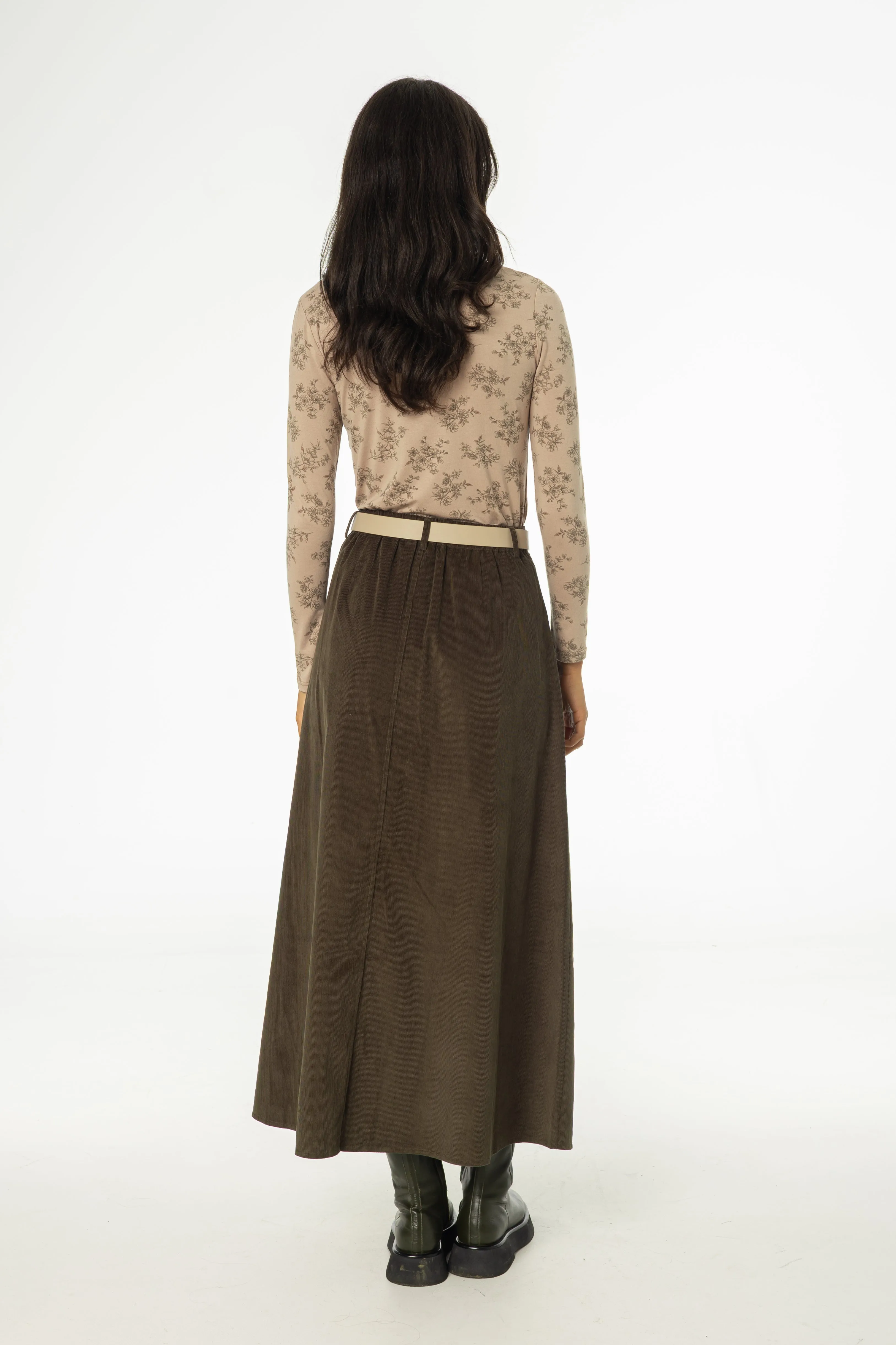 Olive Cargo Corduroy Maxi Skirt Structured silhouette Quick Dry Technology