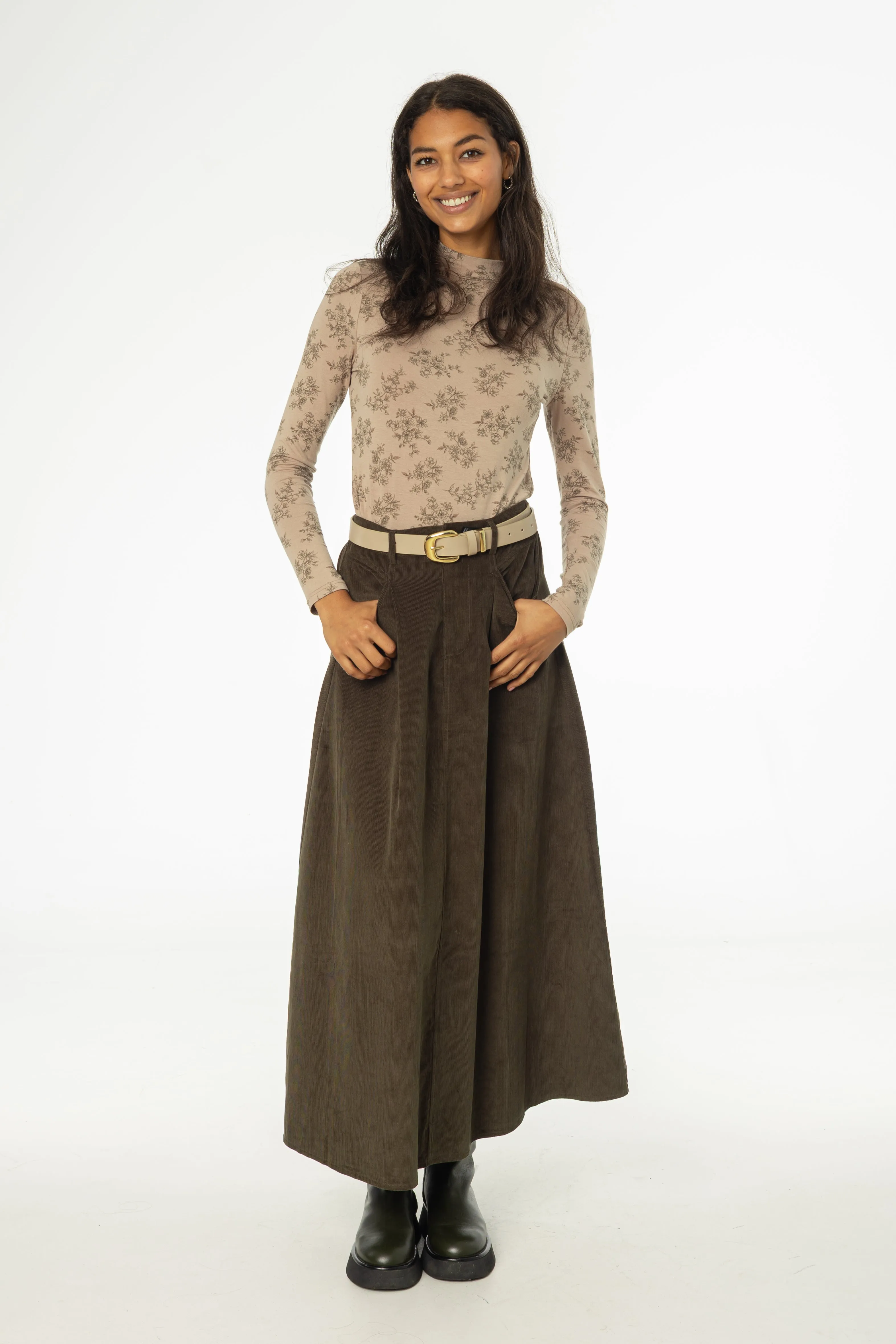 Refined Edge Simple looks Olive Cargo Corduroy Maxi Skirt