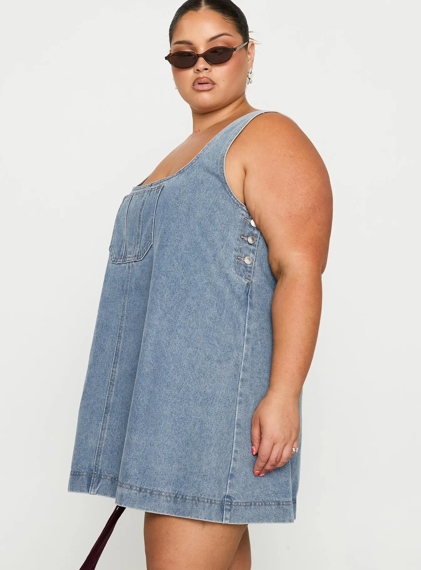 State Of Mind Mini Dress Blue Denim Curve Stylish Silhouette Luxe Look