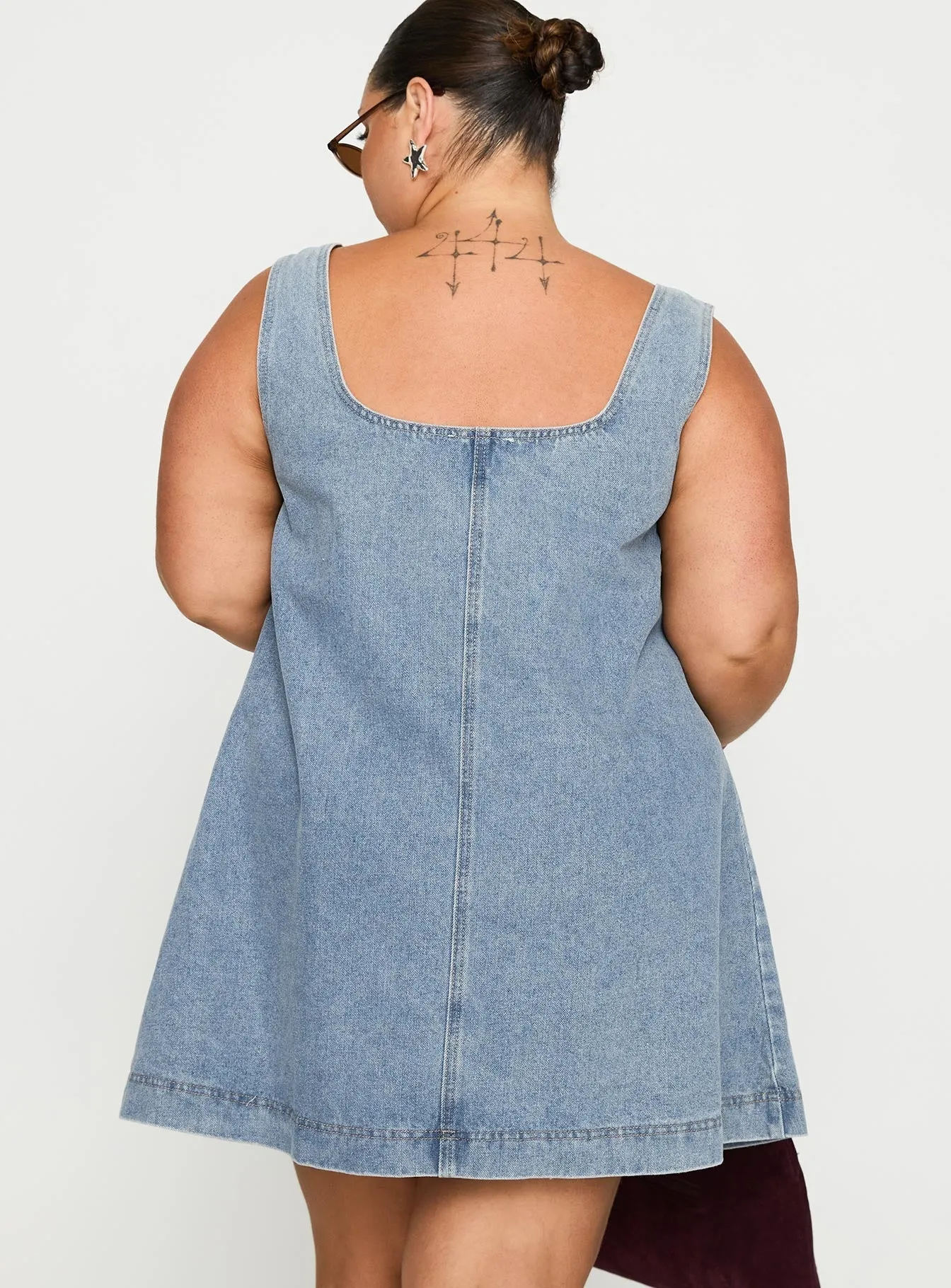 State Of Mind Mini Dress Blue Denim Curve Chic and Elegant