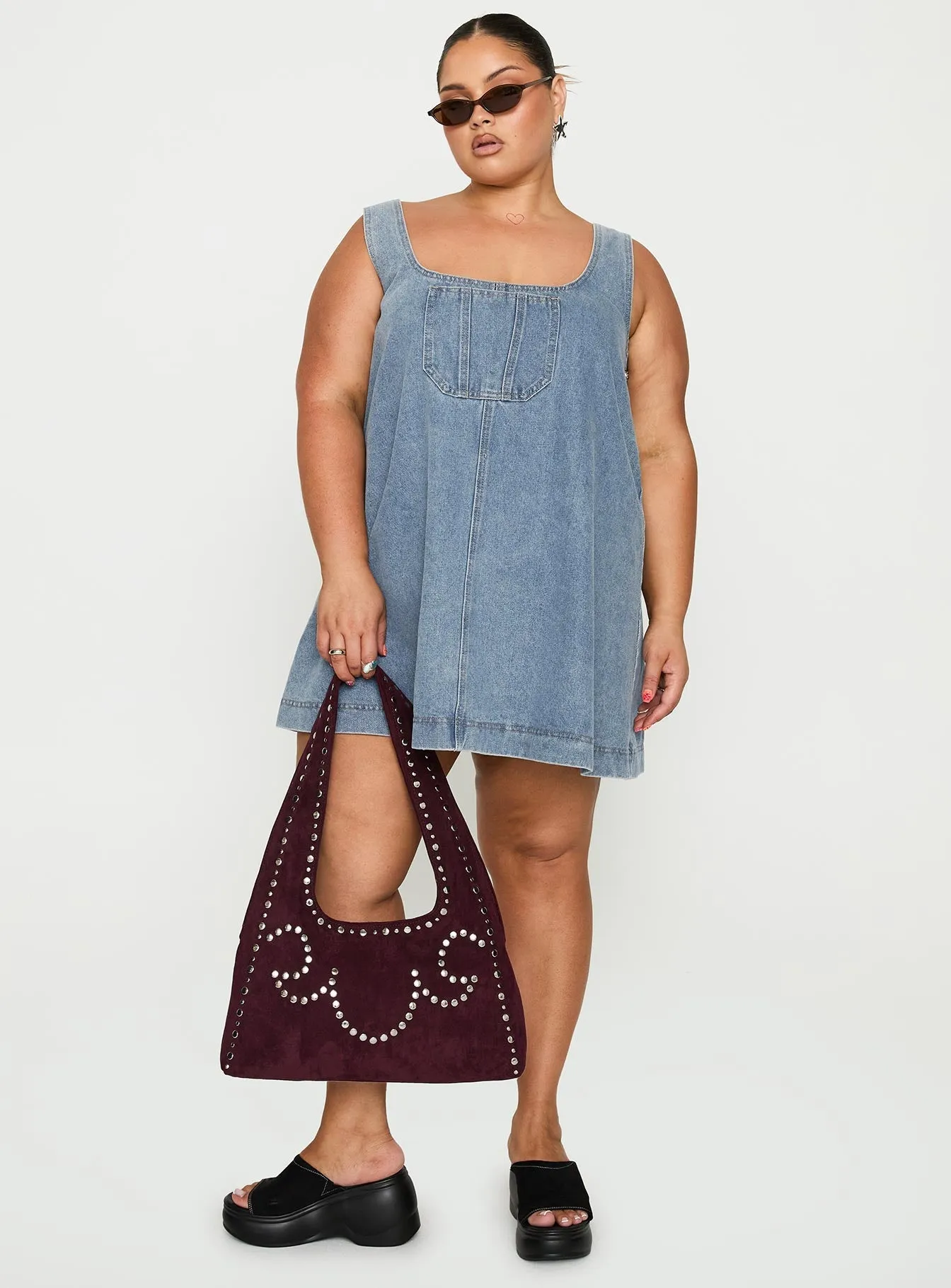 Bright bold dress State Of Mind Mini Dress Blue Denim Curve