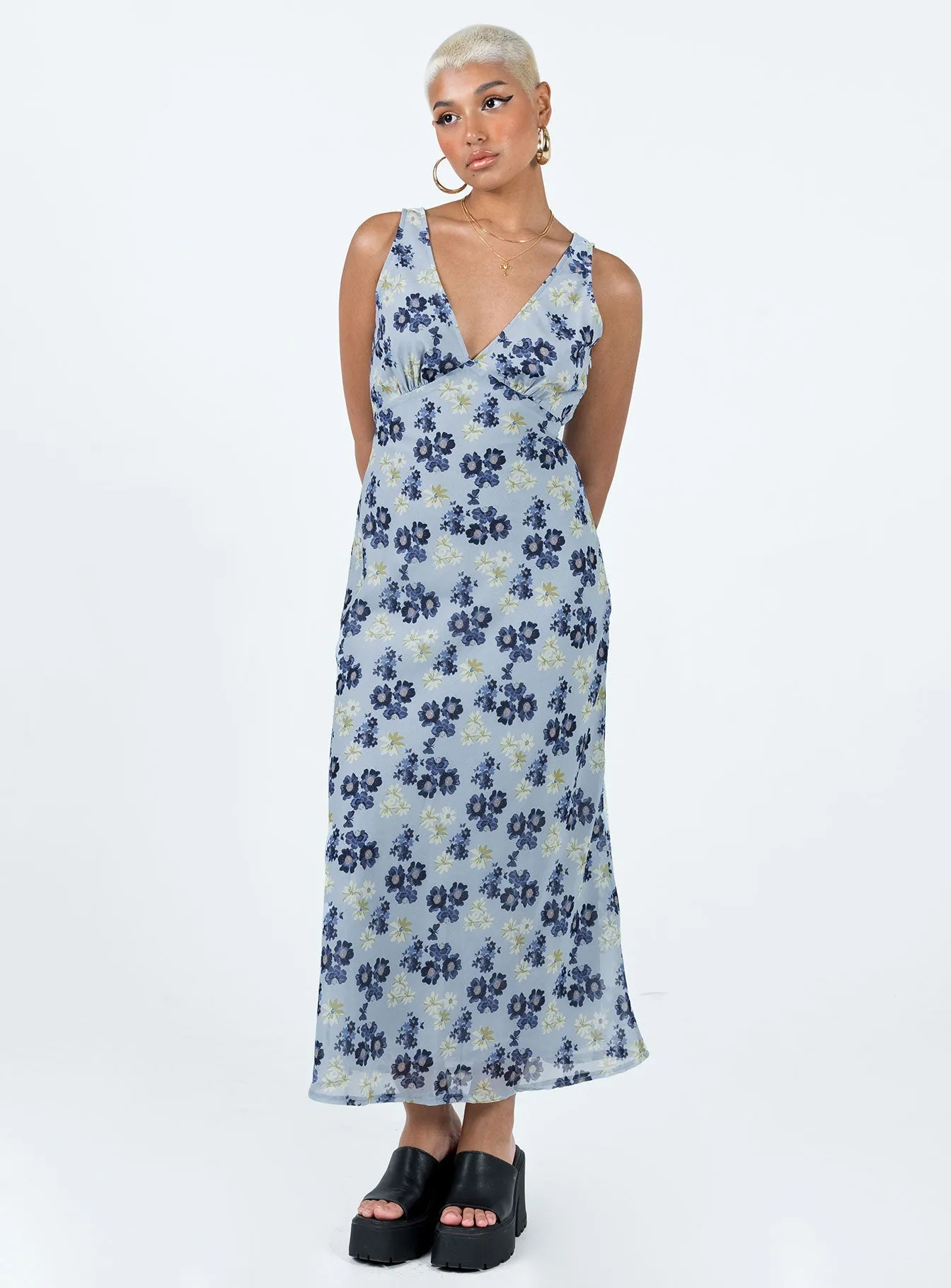 Nellie Maxi Dress Blue Floral Airy Drape