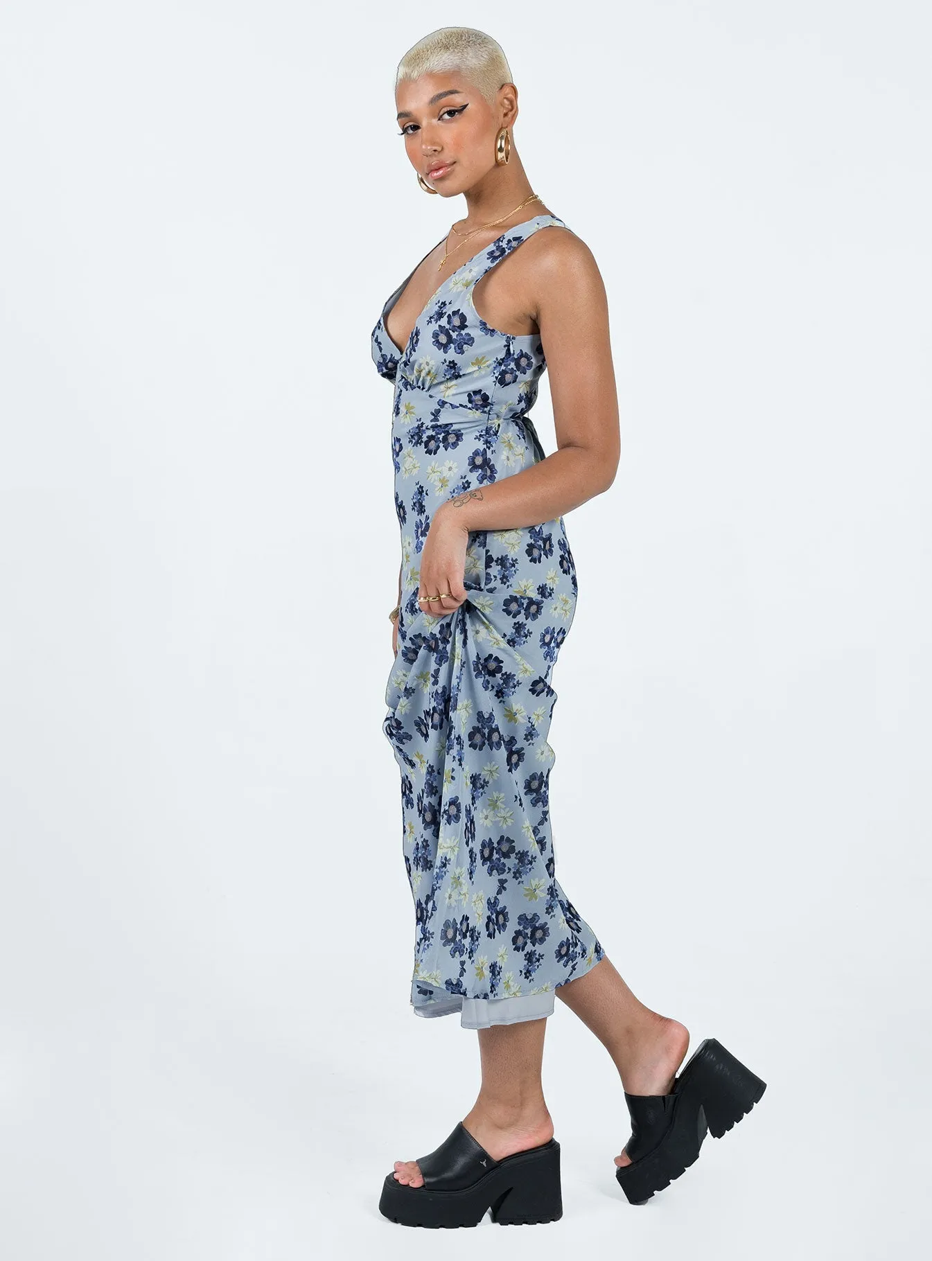 Bow-Detail Tailored Layers Nellie Maxi Dress Blue Floral
