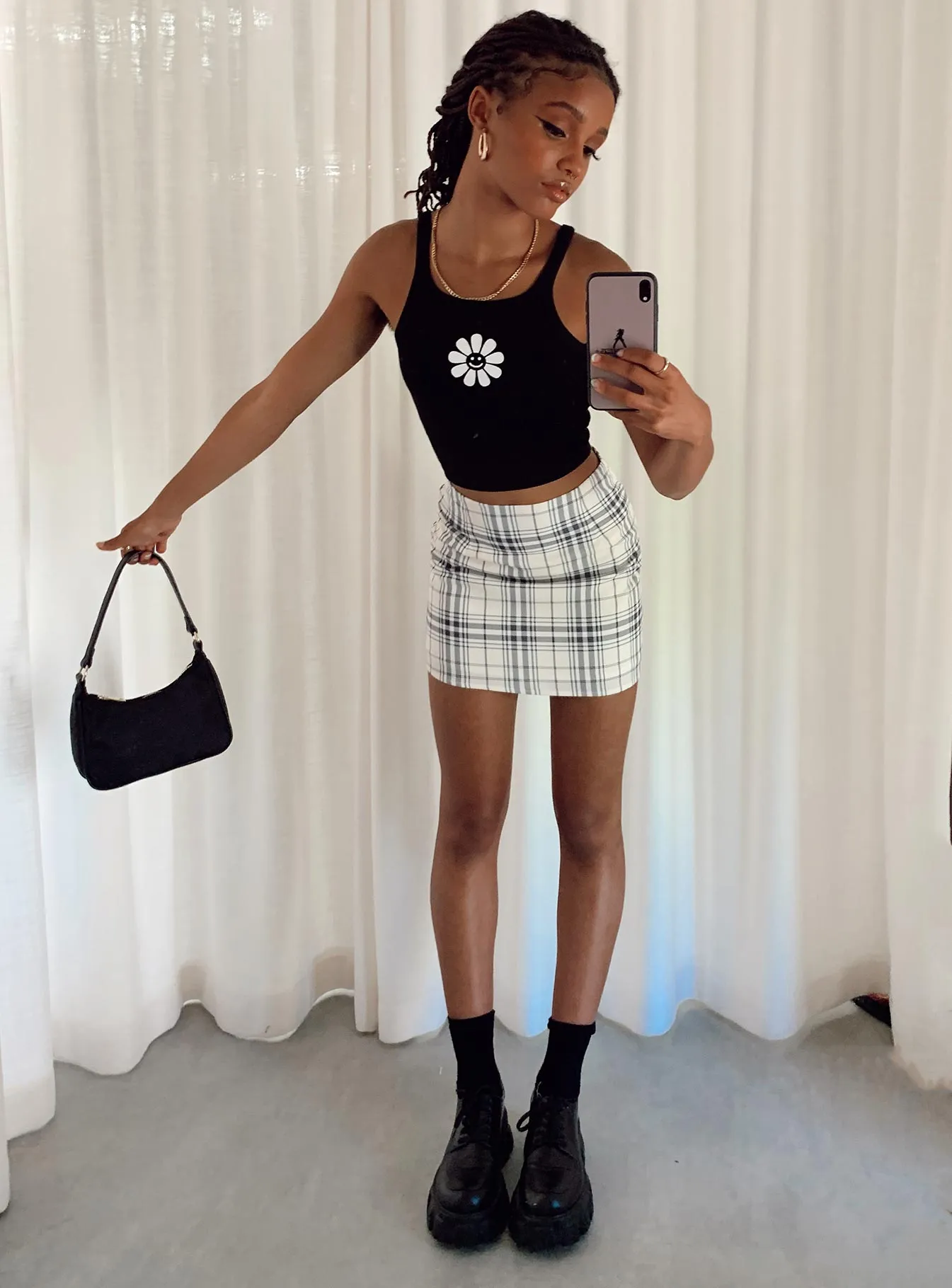 Refined Texture Everyday Line Selby Mini Skirt Yellow Plaid