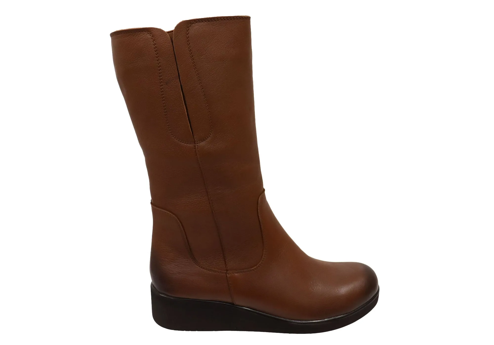 Effortless Style Orizonte Collas Womens European Comfortable Leather Mid Calf Boots