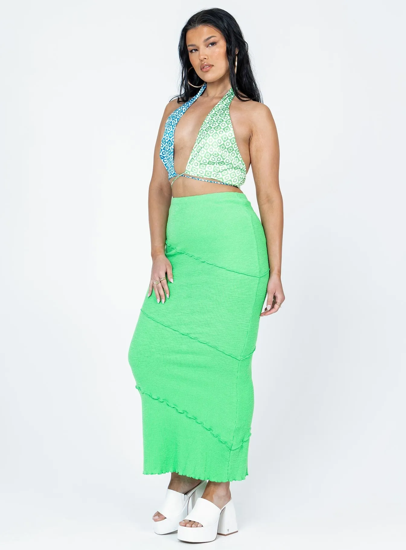 Waist Defining Oscar Maxi Skirt Apple Green