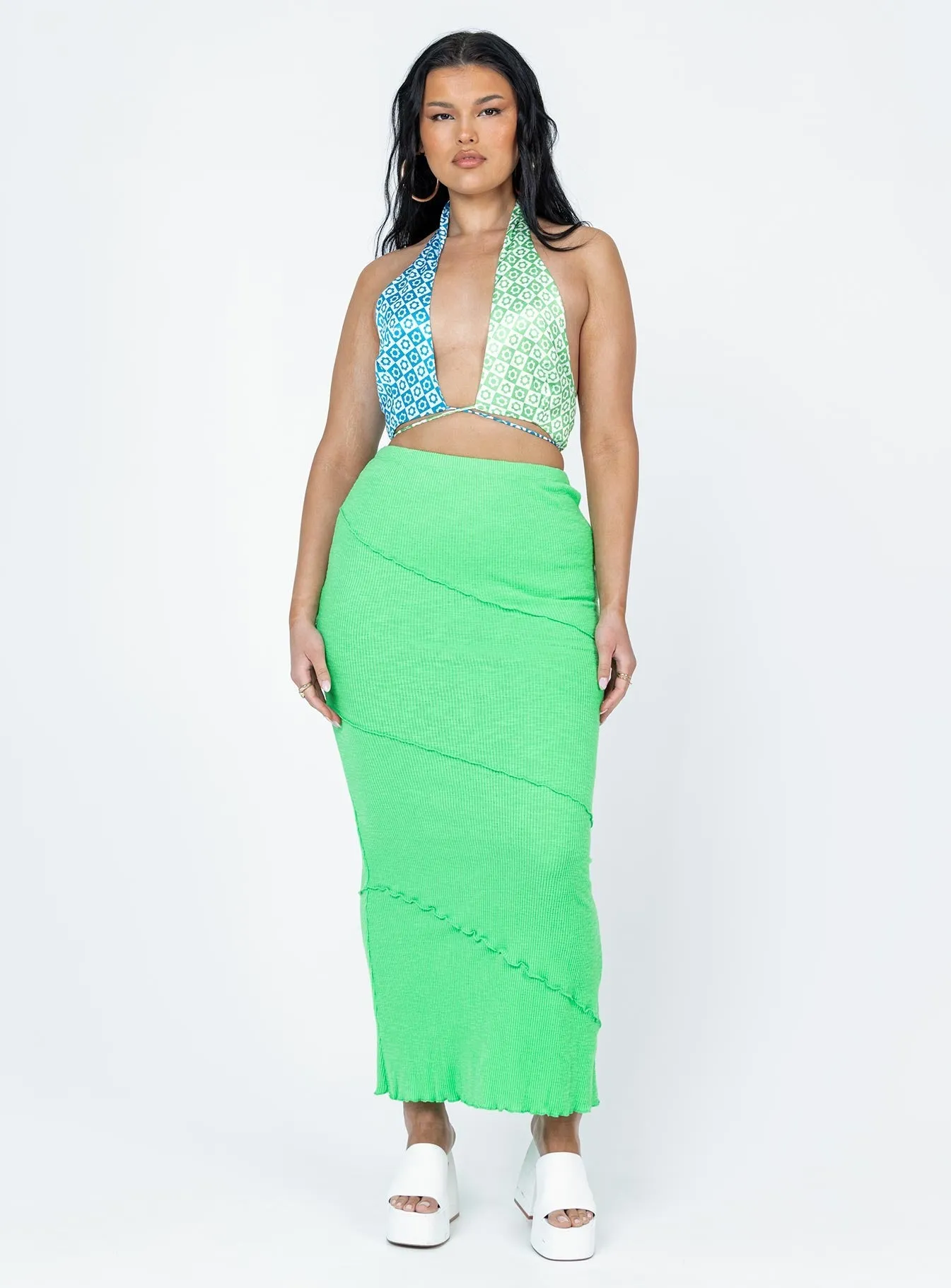 Oscar Maxi Skirt Apple Green Hip Skimming