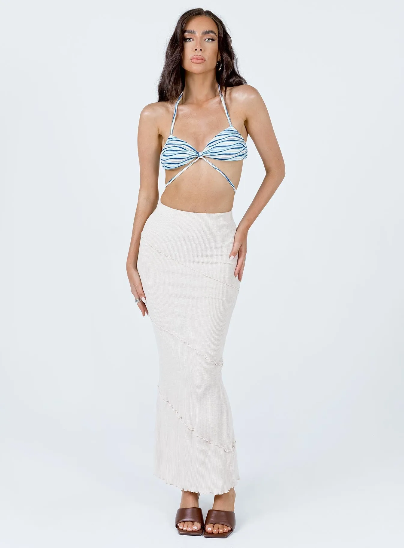 Oscar Maxi Skirt Beige Durable Stitching