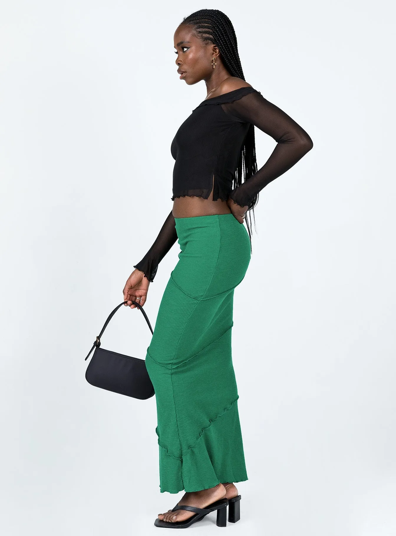 Oscar Maxi Skirt Dark Green Luxury Trim light colors