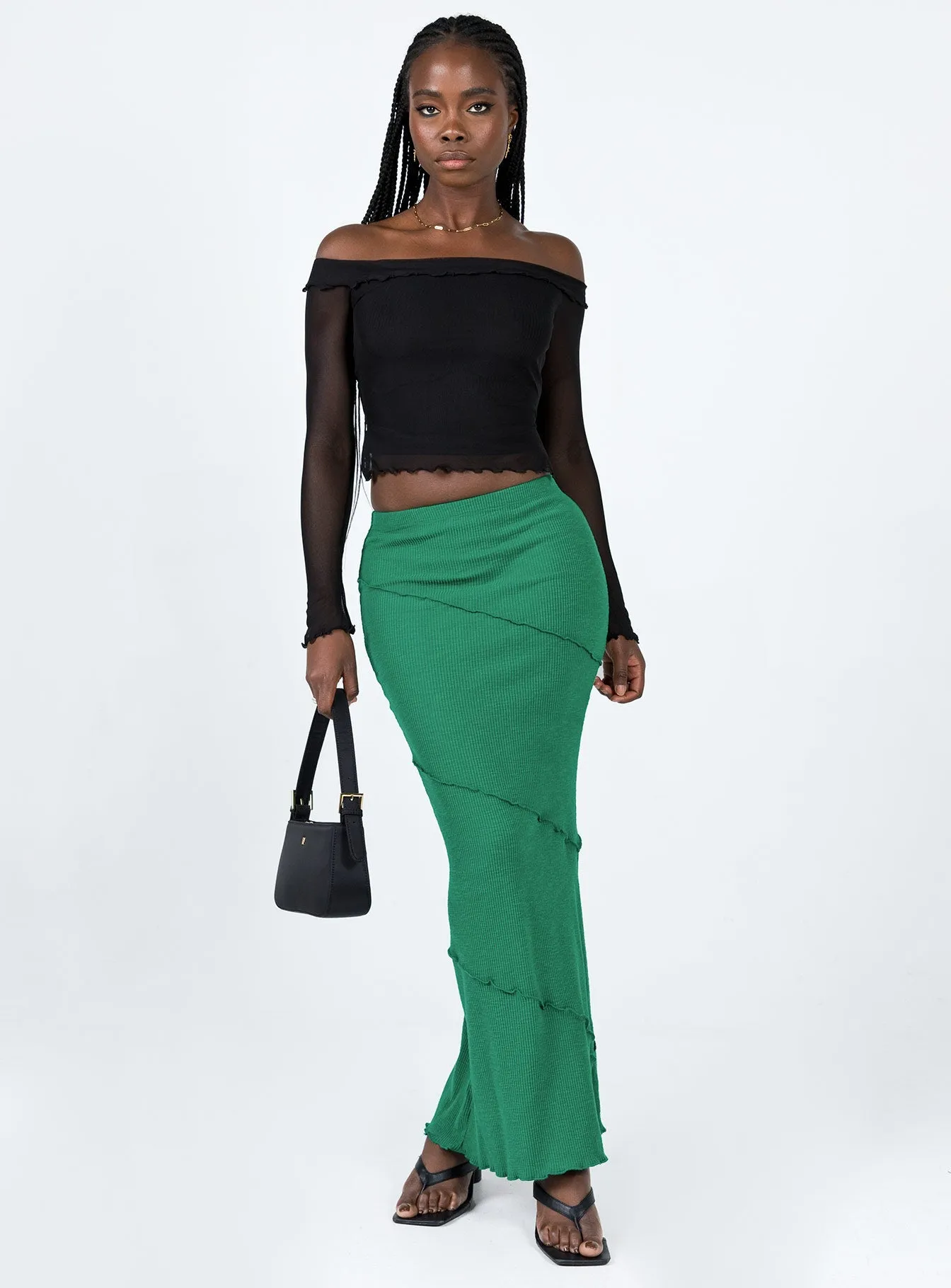 Oscar Maxi Skirt Dark Green Light Motion Cotton Rich