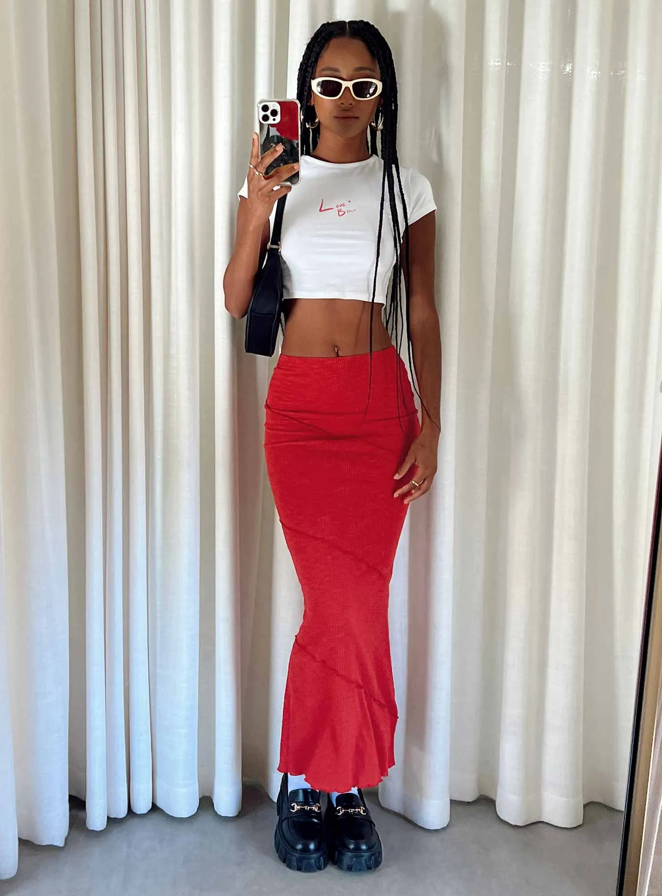 Fashion Collab Low Impact Dye Oscar Maxi Skirt Red