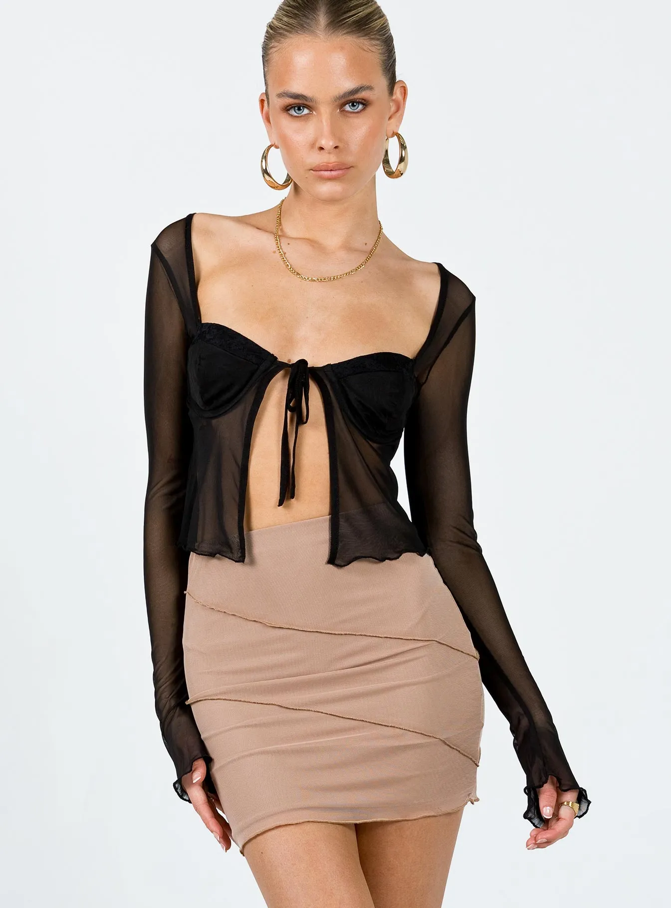 Oscar Mesh Mini Skirt Beige Celebrity Style Soft Tones