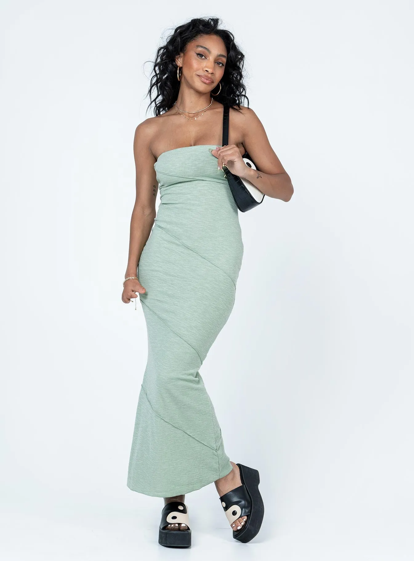 Oscar Midi Dress Sage Green Trendy Layering Collar Accent