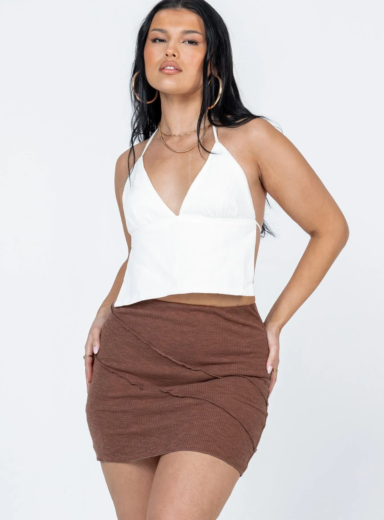 Oscar Mini Skirt Brown raw hem
