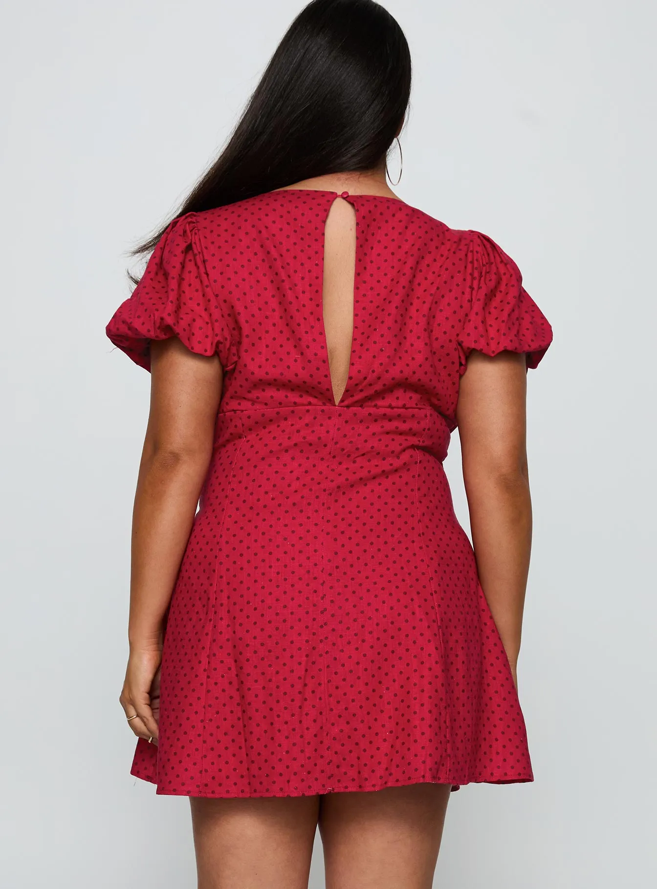 Beloved Puff Sleeve Linen Blend Mini Dress Red Polka Curve Light Attitude