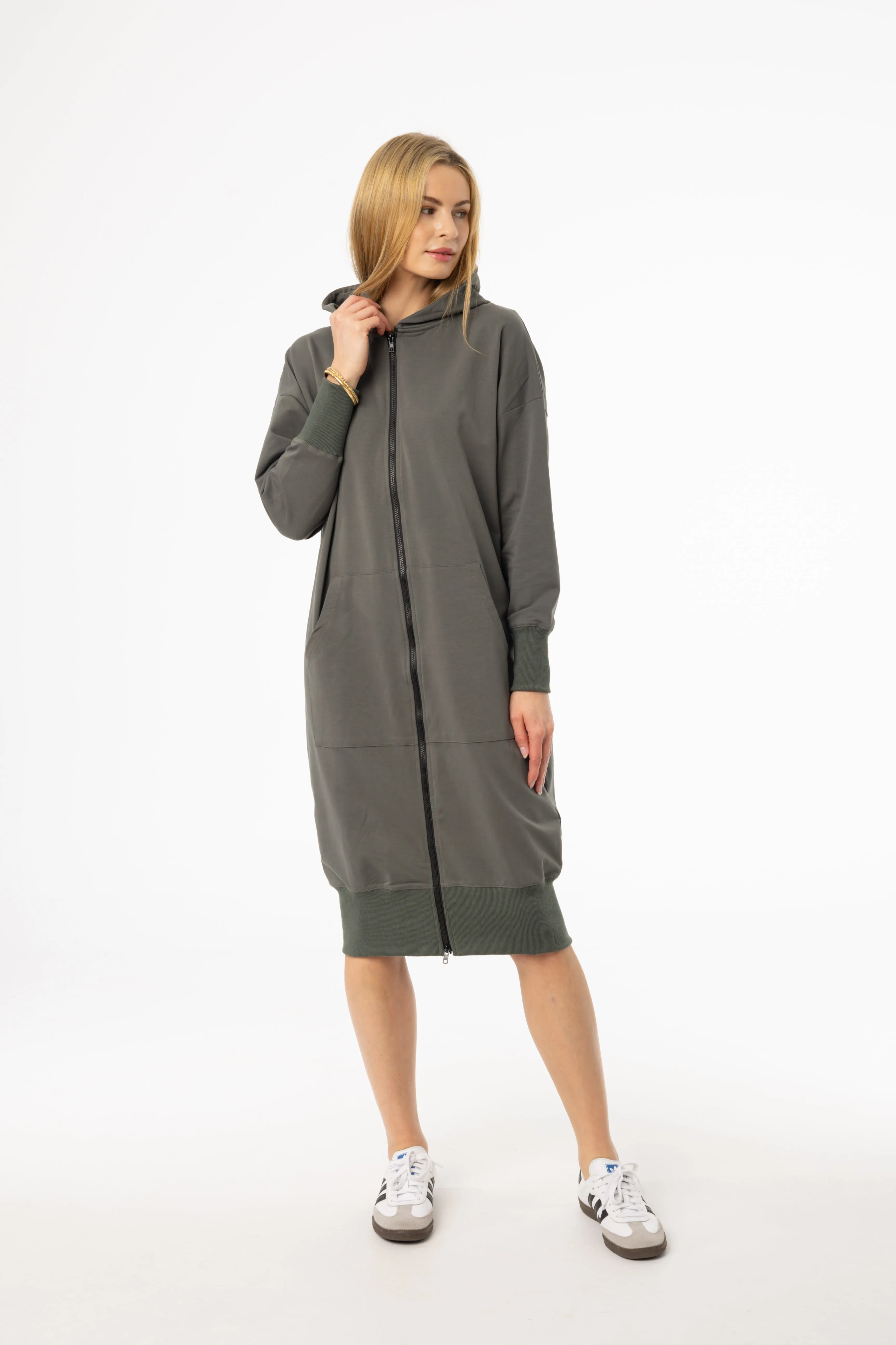 Sea Green Zipper Sweatshirt Dress Luxe Touch