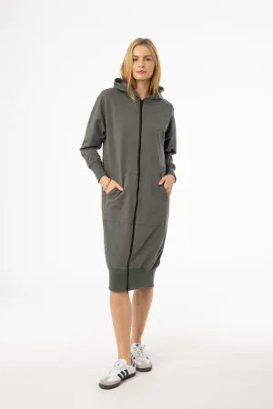 Interchangeable-Detail Statement-Piece Sea Green Zipper Sweatshirt Dress