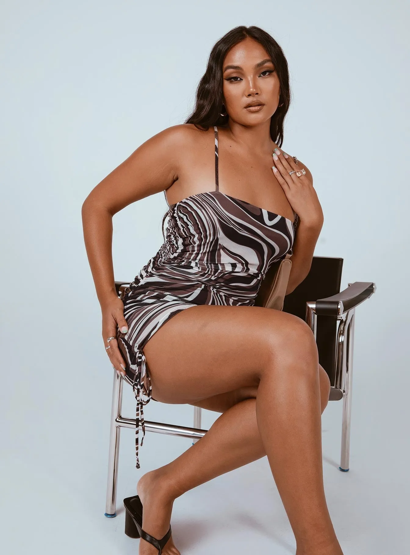 Genevieve Mini Dress Brown Multi Delicate Edge Feminine Mood