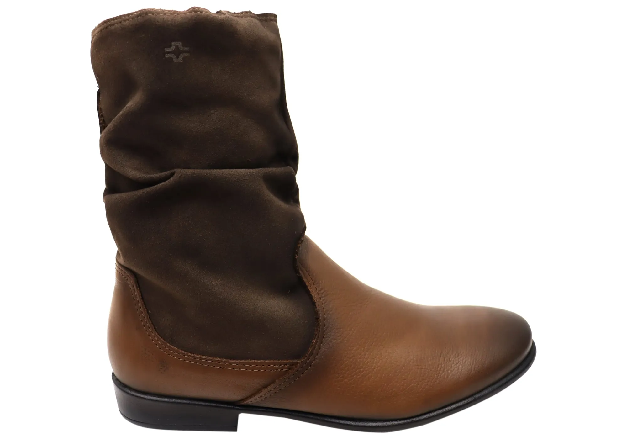 Perlatto Lucia Womens Brazilian Comfortable Leather Mid Calf Boots Rugged Built Urban Traveler Western Ride