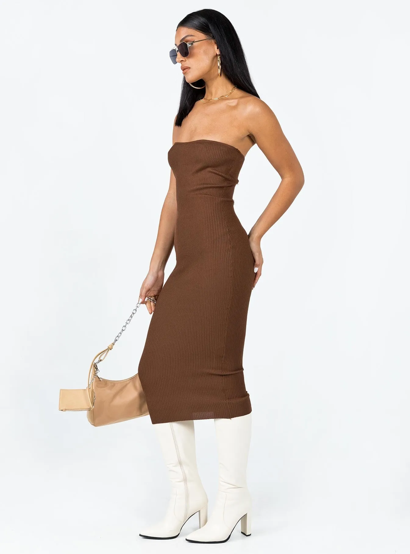 Paige Strapless Maxi Dress Brown Night Out