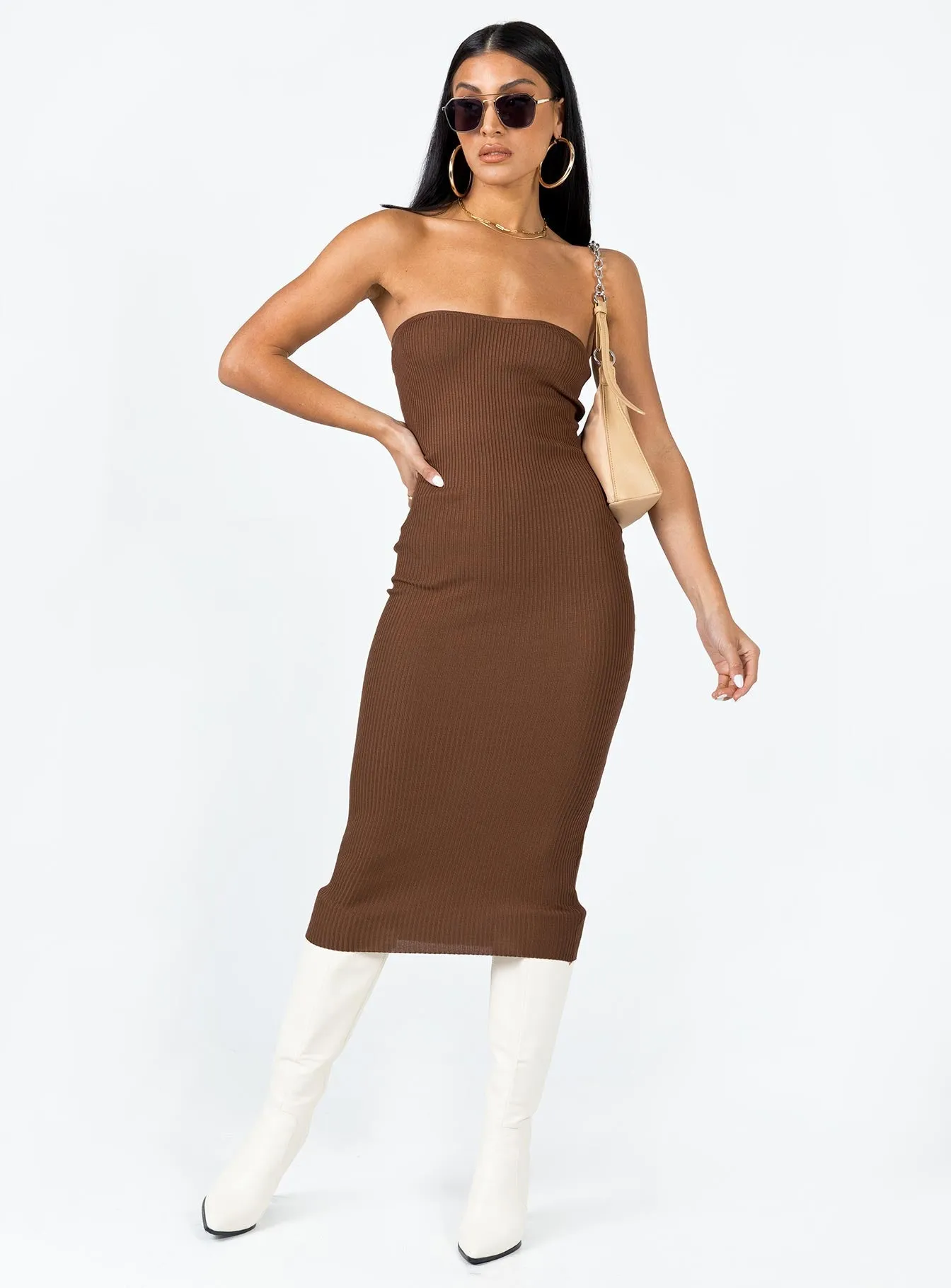 Paige Strapless Maxi Dress Brown Front-Pocket