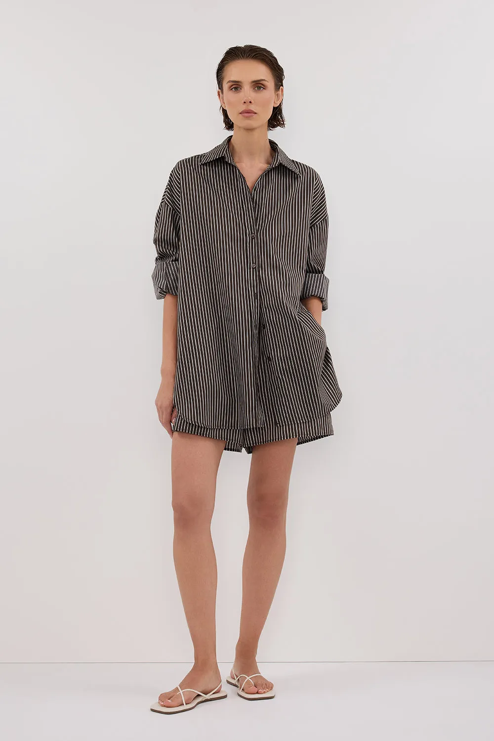Reinforced Shoulders PALMA BITTER CHOC OVERSIZED SILK BLEND SHIRT
